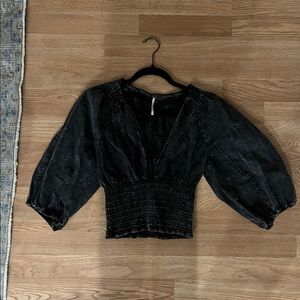 Free people Pamela denim blouse. Work once.